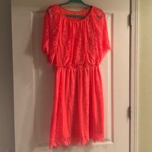 Gorgeous Neon Coral Eyelet Lace Dress